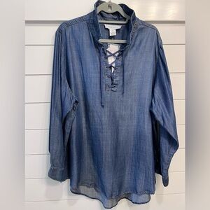 NWT LACE-UP CHAMBRAY BLOUSE